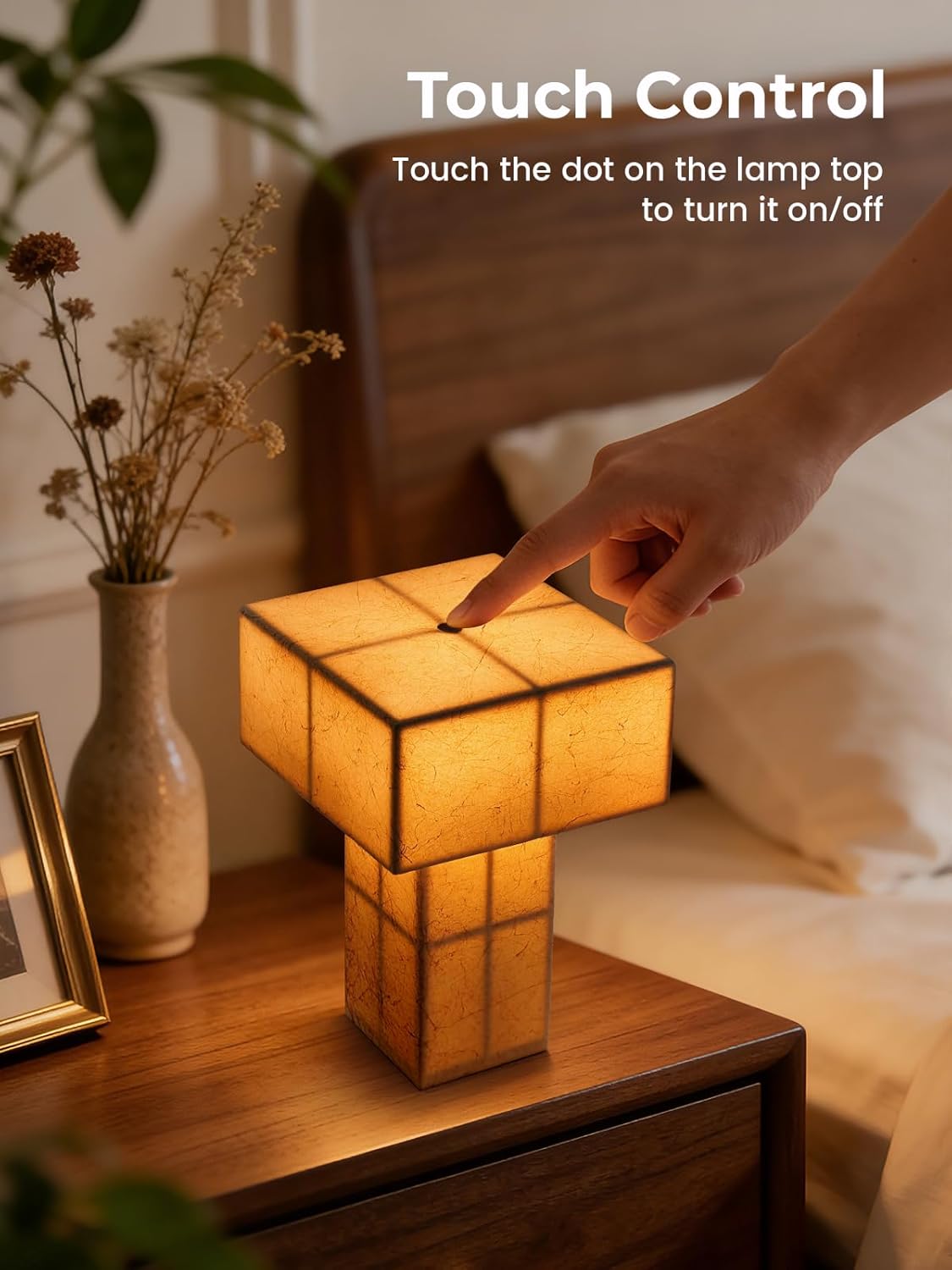 9.1''Mid Century Modern Table Lamp,Handmade Bedside Lamp with Dimmable,Cordless Rechargeable Lamp for Home Decor,LED Ambient Lighting for Nightstand,Living Room,Bedroom,Bulb Included(Yellow)