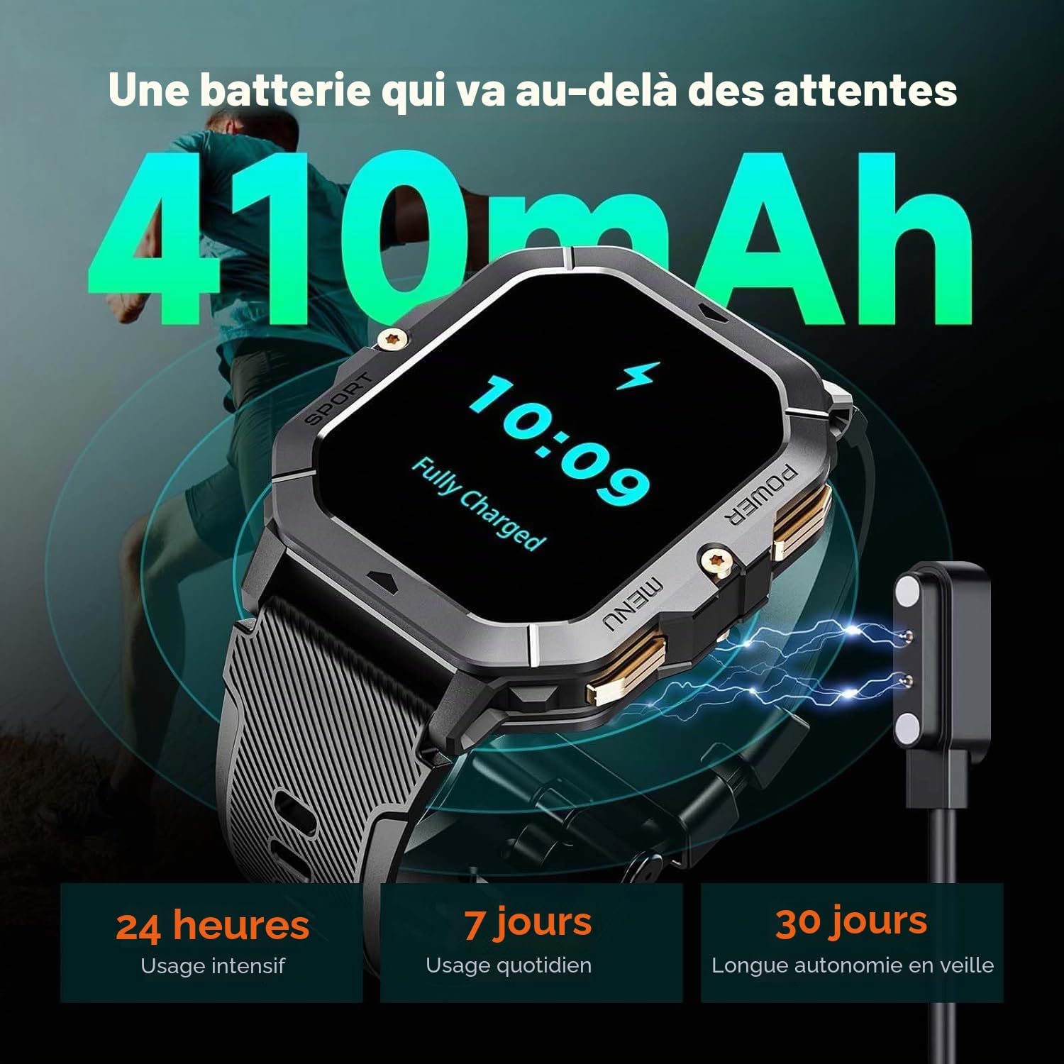 OBA Montre de Sport OUKITEL BT101 Homme 2.02 Pouces 100 Mode Sport Étanche 5ATM 410mAh Notifications, Moniteur de fréquence Cardiaque, podomètre, Suivi d'activité, Microphone, Noir, Media