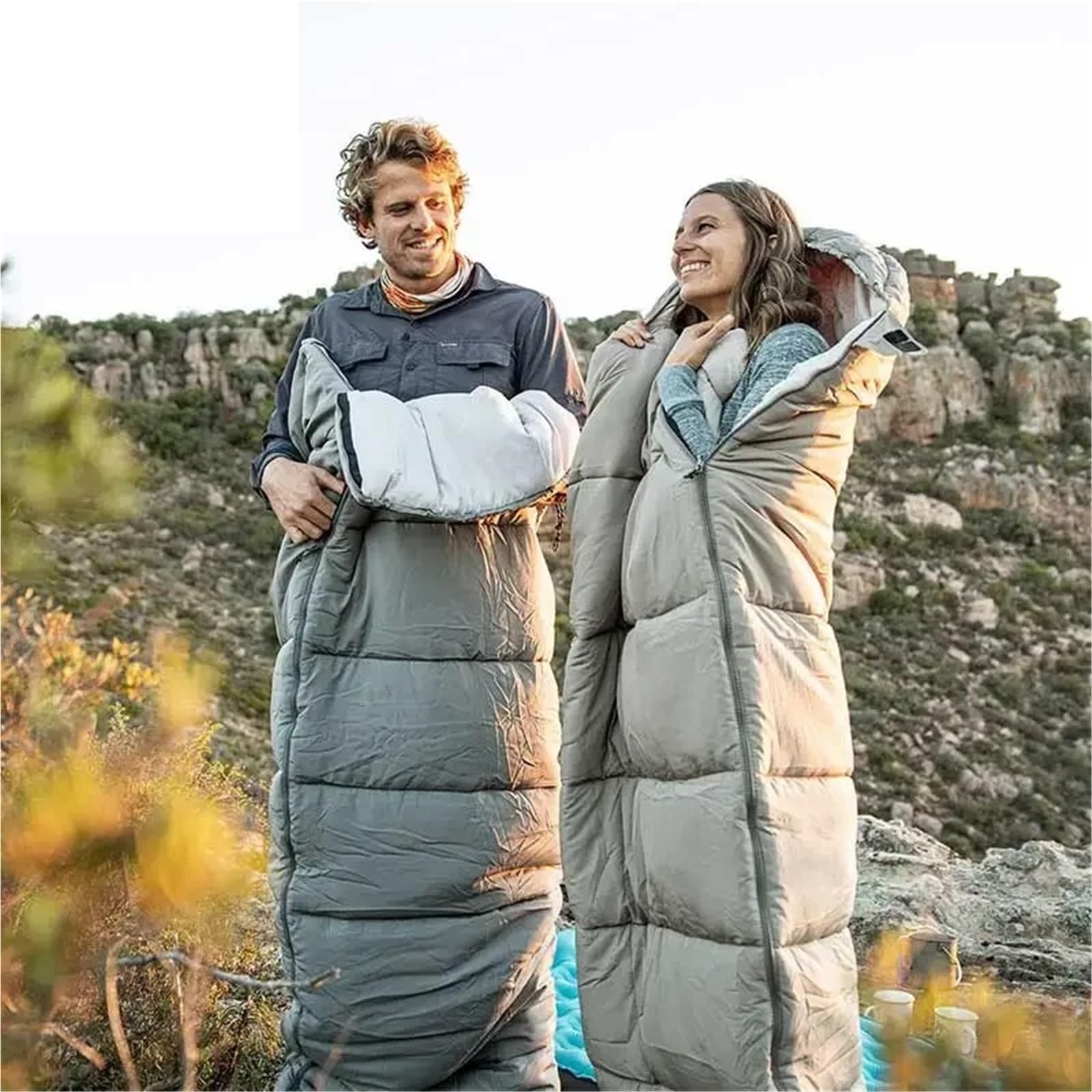 Saco De Dormir Saco de Dormir Ligero, Saco de Dormir Doble for Acampar, Saco de Dormir de Invierno Lavable a máquina Sleeping Bag para Camping Y Senderismo(Light Yellow)