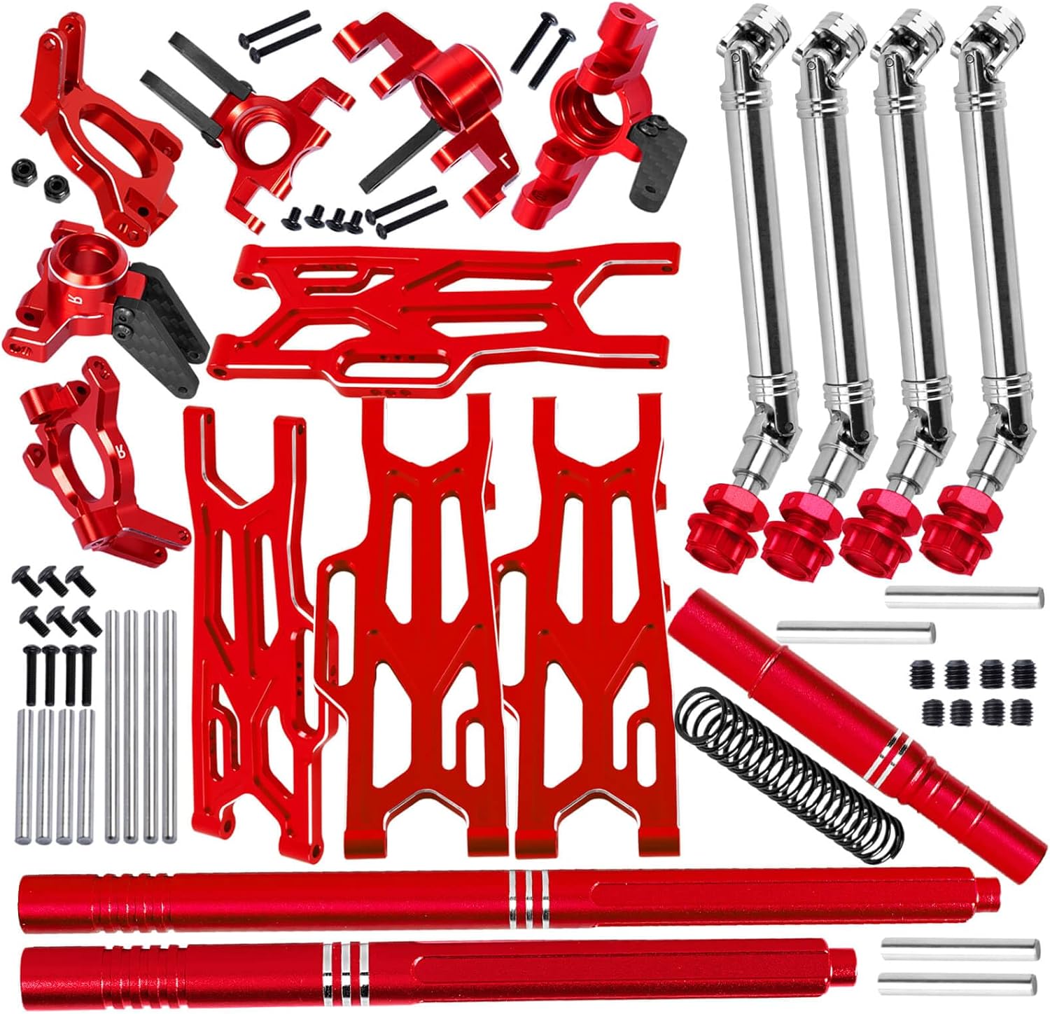 RC Suspension Arms Set&Steering Block Knuckles&Drive Shaft Axles Upgrades Part for 1/10 Kraton 4S V2 BLX,Outcast 4S V2 BLX,CVD Driveshafts Suspension Arms Hubs Caster Blocks.Red(Only Fit V2)