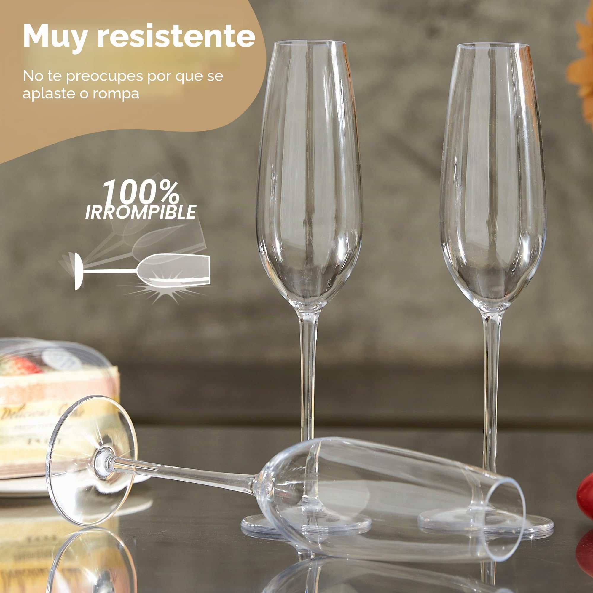 HAHASHOW Copas de Champán de Plástico Tritan Irrompible, Copas de Champán, Copas de Vino, 226 ml Copas de Champán Para Fiesta, Aptas Para Lavavajillas, Set de 4