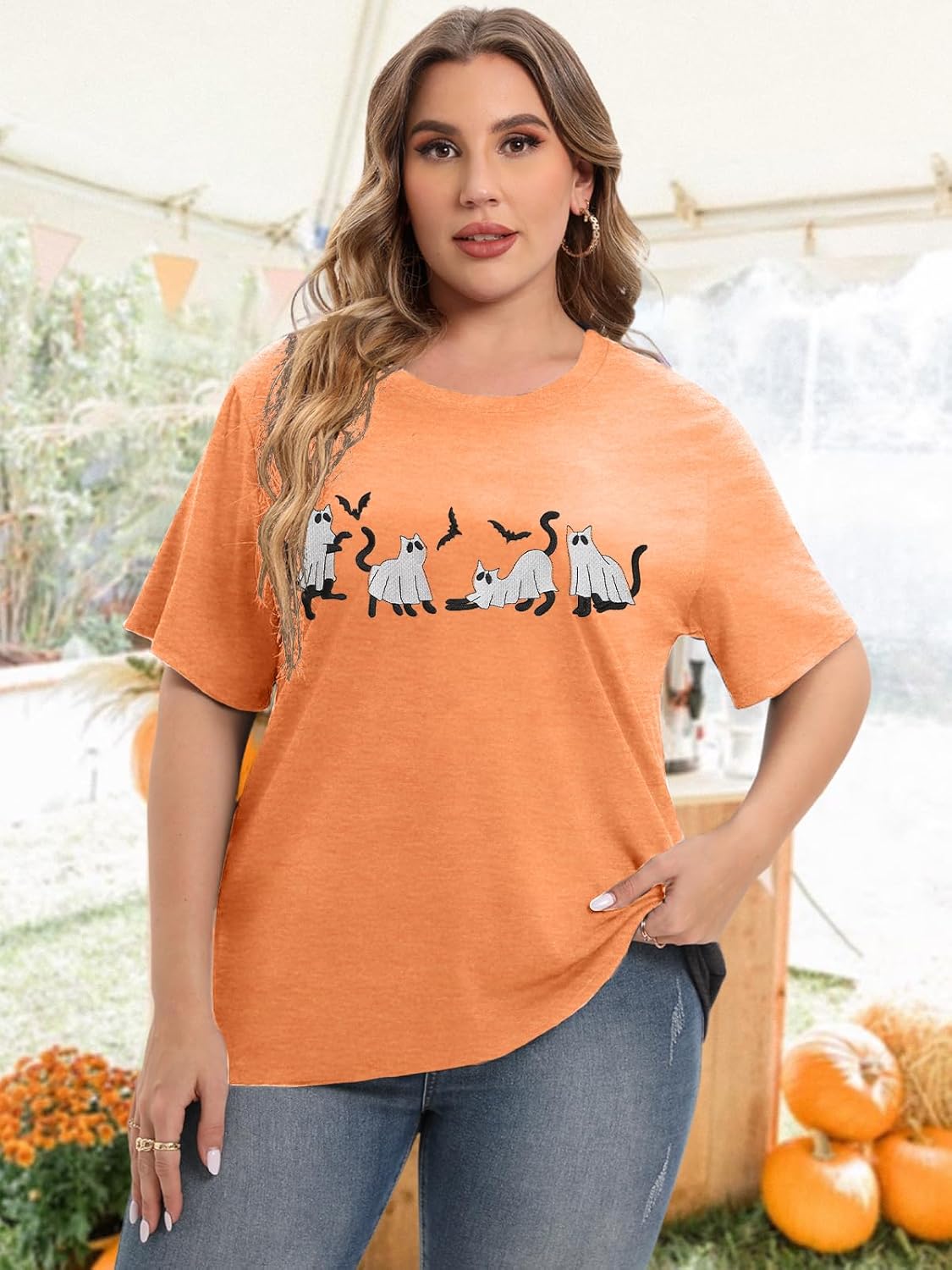 Plus Size Halloween Shirts for Women Spooky Season Tshirt Fall Pumpkin T-Shirt Ghost Graphic Tees Short Sleeve Tops - Image 2