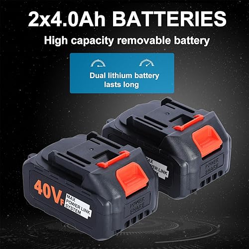 Miniatura 8 de Motosierra inalámbrica de 16 pulgadas, motosierra eléctrica con motor sin escobillas, batería de 40 V con 2 baterías y cargador rápido de doble