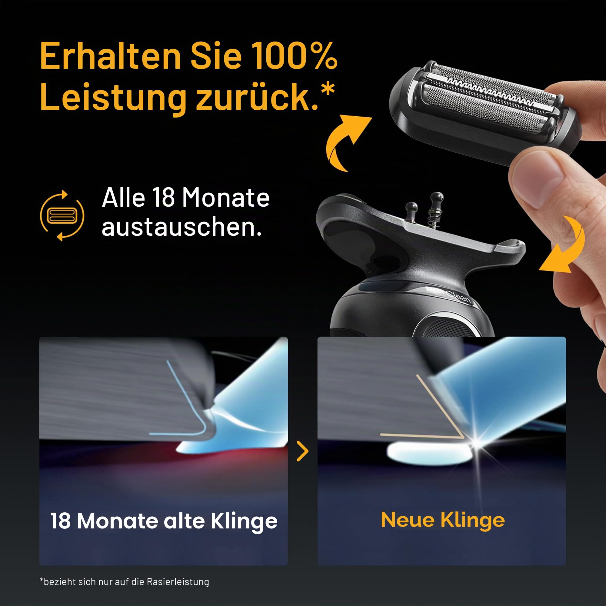 Braun Ersatzkopf für elektrische Rasierer der Serie 5, einfach Ihren Rasierkopf für eine Rasur so effizient wie am ersten Tag, kompatibel mit Rasierern der neuen Generation der Serie 5, 54B, schwarz