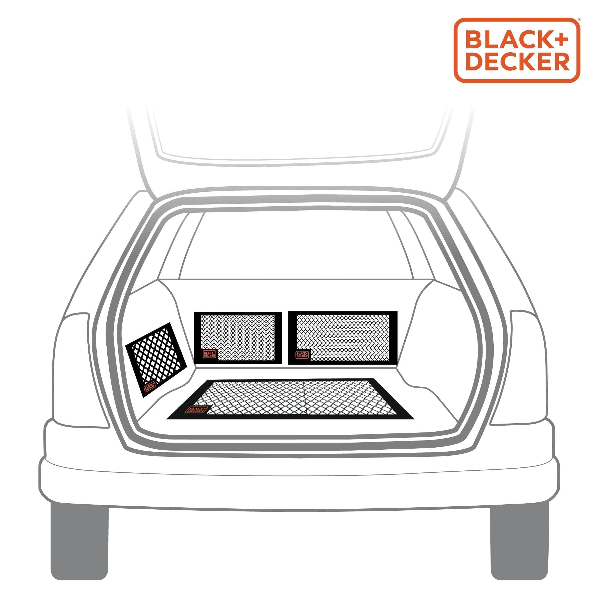 BLACK+DECKER Filet à Bagages pour Voiture 4 pièces - Rangement - 4 Dimensions différentes - Noir
