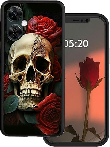 Funda para OnePlus Nord N30 5G para 1+ Nord N30 5G Funda de teléfono con calavera de rosas rojas patrón elegante para mujeres Wen Slim Soft TPU
