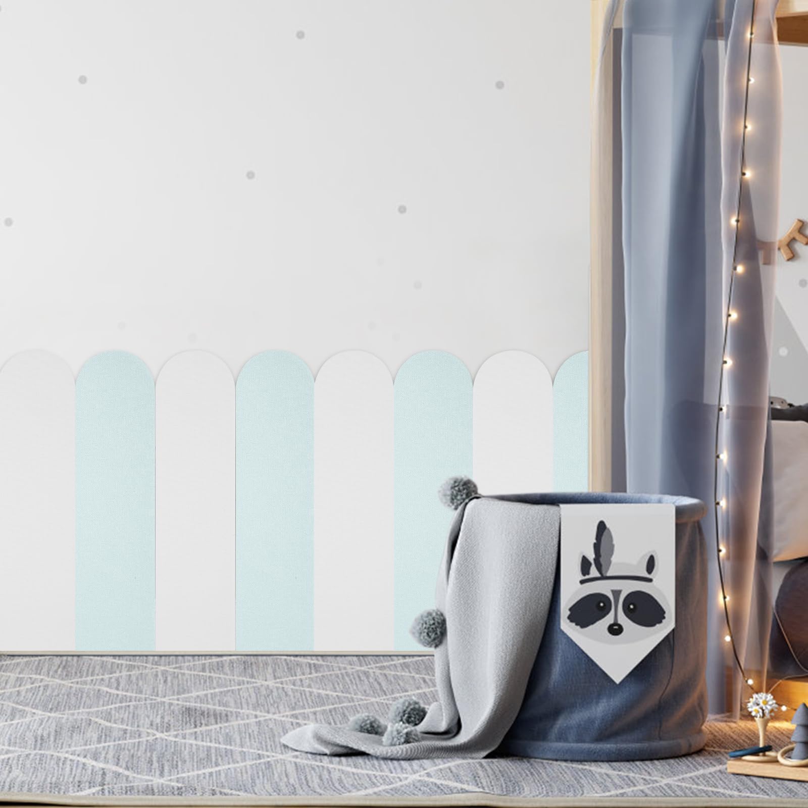 6 paneles de pared 3D, 56 x 15 cm, espuma XPE, acolchado de pared, autoadhesivo, anticolisión, acolchado de pared para dormitorio, habitación infantil (azul)