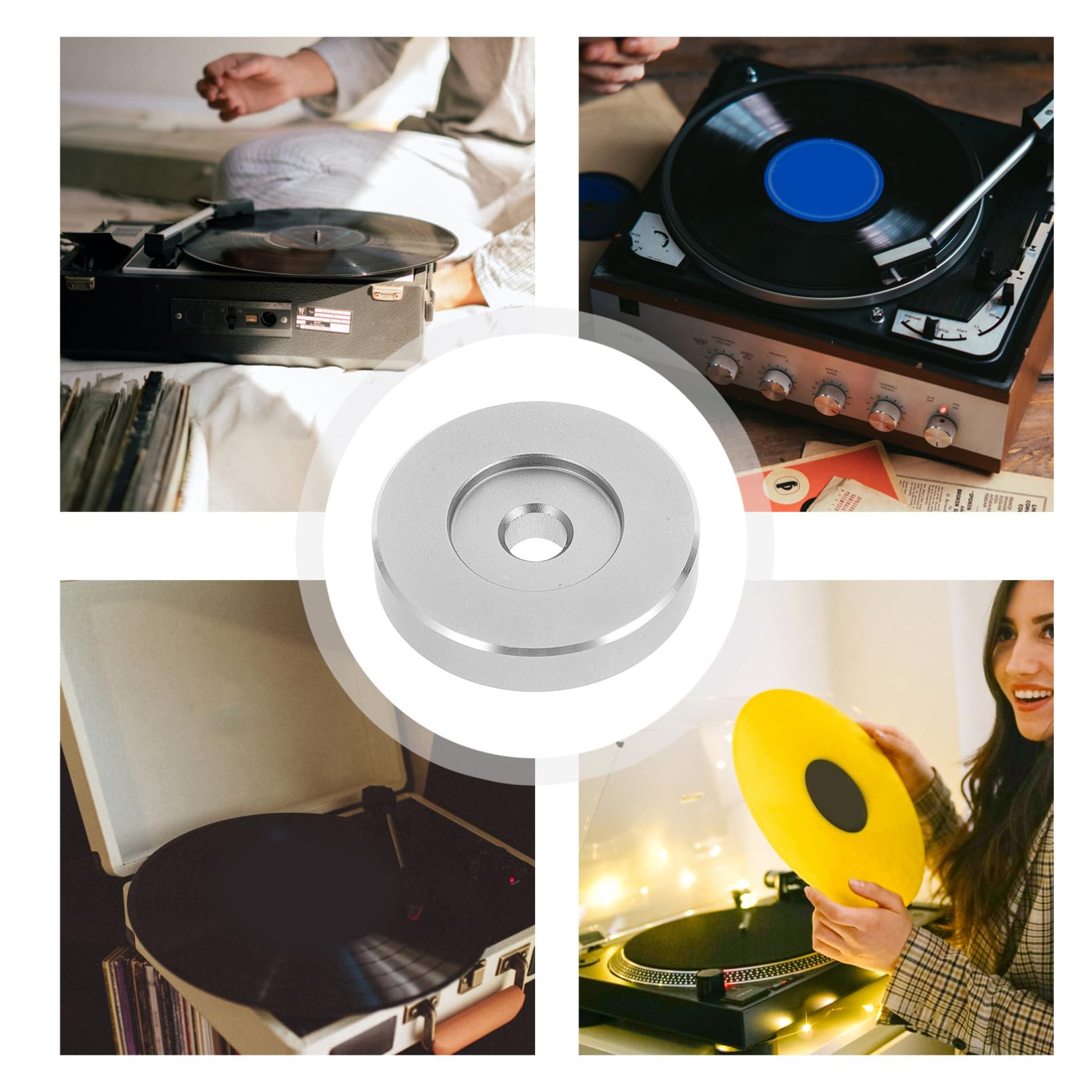 OSALADI Adattatore Per Giradischi in Metallo Da 45 Mm 4 Pezzi Design Stabile Per Giradischi Da 7 Pollici