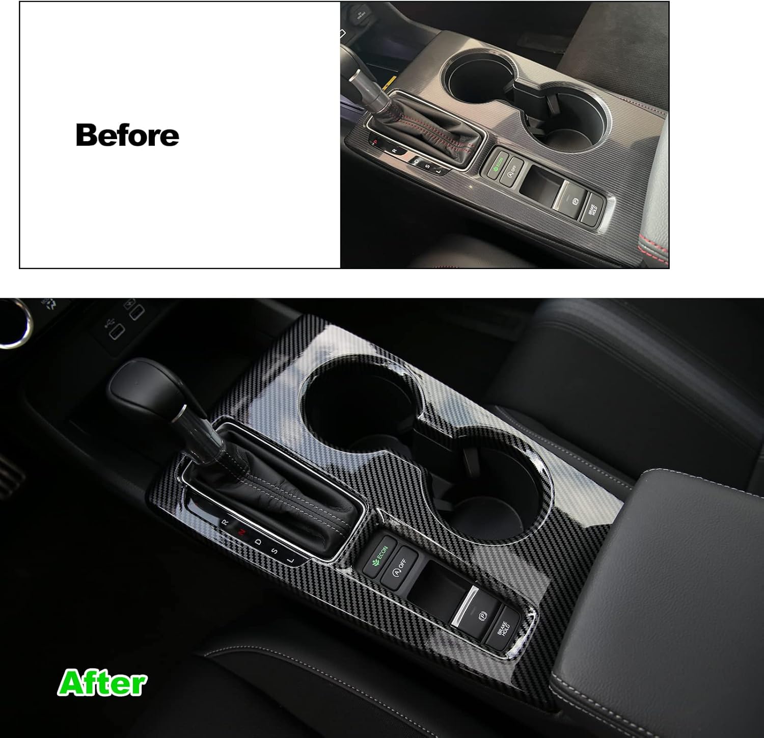 CKE for 11th Gen Civic with CVT Compatible with Honda Civic 2026 2025 2024 2023 2022 Accessories Car Center Console Cover Gears Gear Panel Gear Shift Knob Cover Trims -Carbon Fiber Style