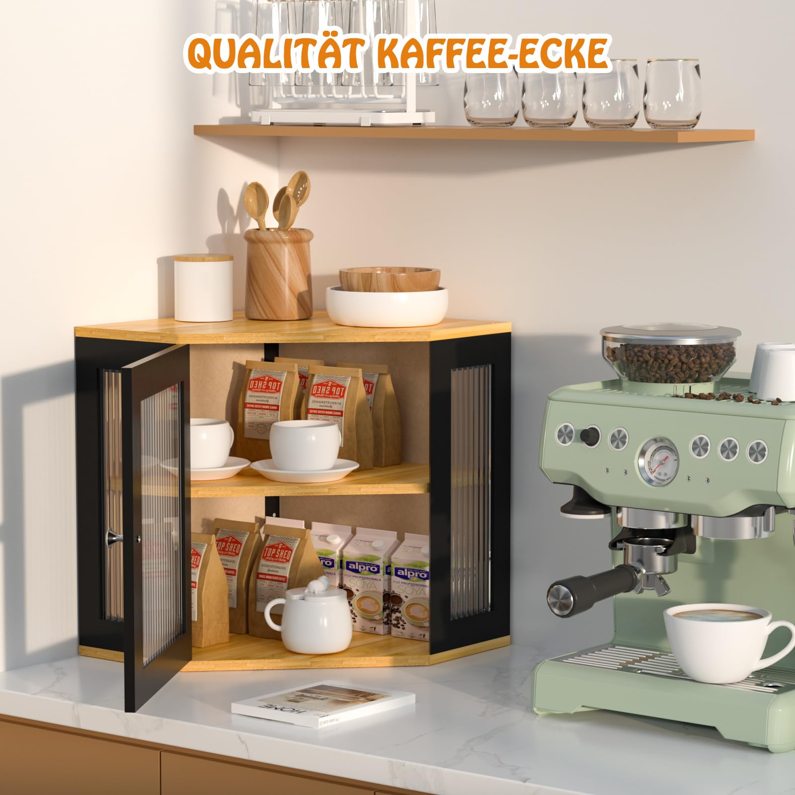 Papelera de pan de bambú de esquina con 2 niveles, contenedor de pan de madera, caja de almacenamiento de alimentos apta para pan, fácil de cuidar, 32 x 32 x 35 cm