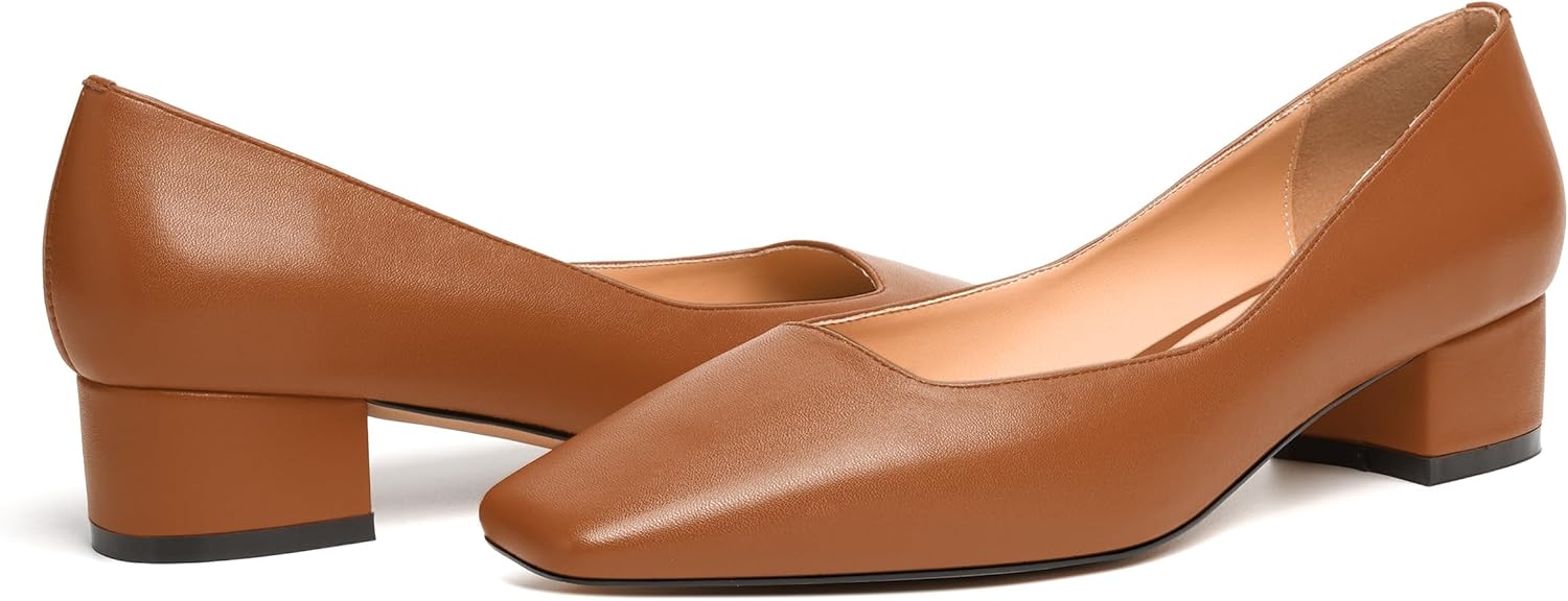 JUSTDANNI Womens Slip On Dress Stylish Wedding Square Toe Matte Block Low Heel Pumps Shoes 1.5 Inch - Image 6