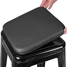 SINOSSO Modern Faux Leather Bar Stool Cushion 1 Piece, Leathaire Magnetic Small Chair Pad for Cafe Bistro Stackable Metal Stool Square, Black, 1