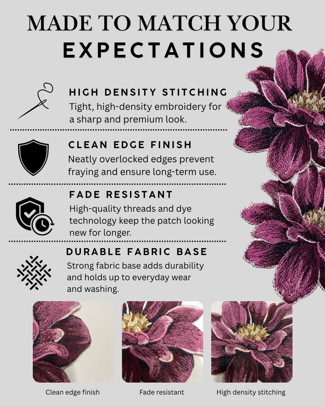 GARAAN - Machine Embroidered Applique, Embroidery Patch, Sew on Patches, DIY Projects, Dahlia Flower (Pack of 3) 1