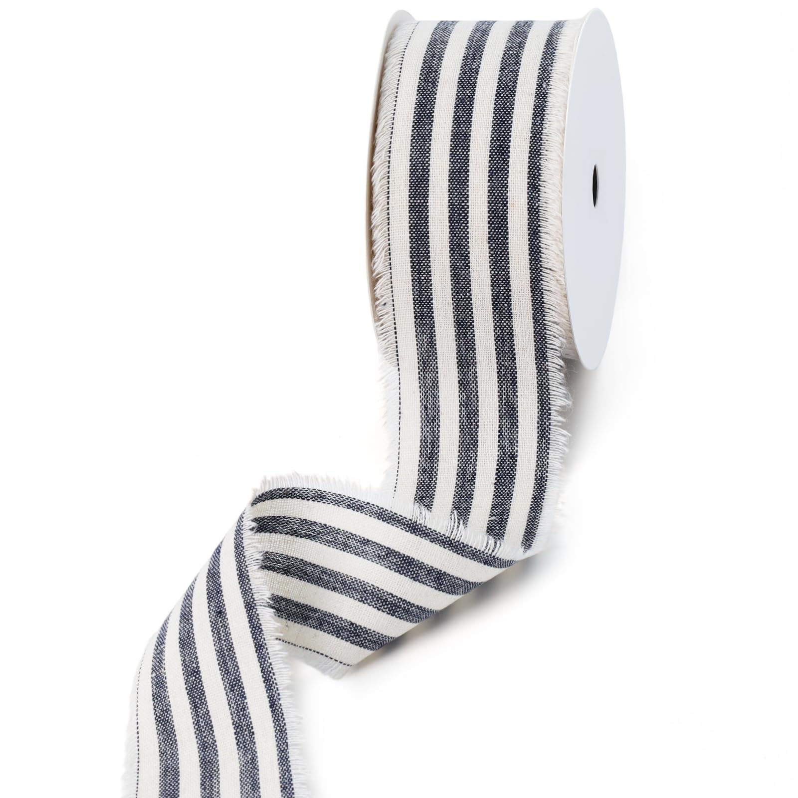 LaRibbons 100% Cotton Ribbon Navy Stripe with Frayed Edge 1.5" x 10Yards