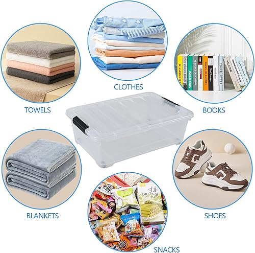 Miniatura 7 de Cajas de almacenamiento de 20 cuartos de galón debajo de la cama con ruedas, contenedor de almacenamiento de plástico transparente con pestillo,