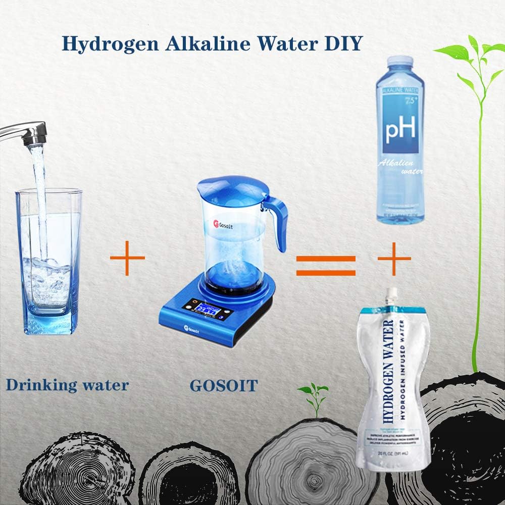 GOSOIT Hydrogen Alkaline Water Flask Bottle Pitcher Maker Machine Hydrogen Water Generator with SPE and PEM Technology,3 Modes Make Hydrogen Content up to 400-1200 ppb 2.0L/70 oz