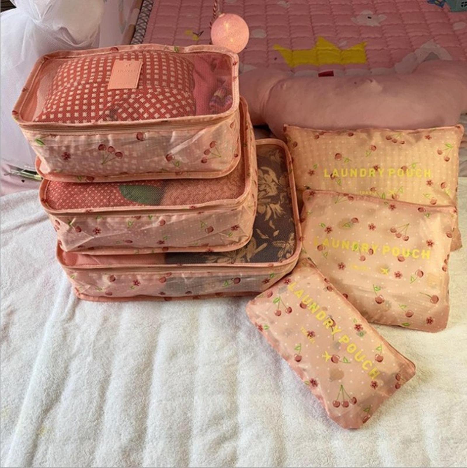 8 szt. Zestaw organizator podróży torby do przechowywania zestaw do pakowania walizek etui do przechowywania przenośny bagaż ubrania buty schludne etui torba-6 szt. różowa wiśnia