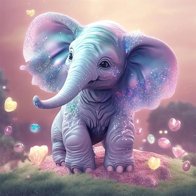 DAERLE 5D Elephant Diamond Painting Kits for Adults Kids, DIY Fantasy Elephant Diamond Painting Kits, Round Full Drill Diamond Art Kits Gem Art Painting Picture Home Wall Decor 30x30cm