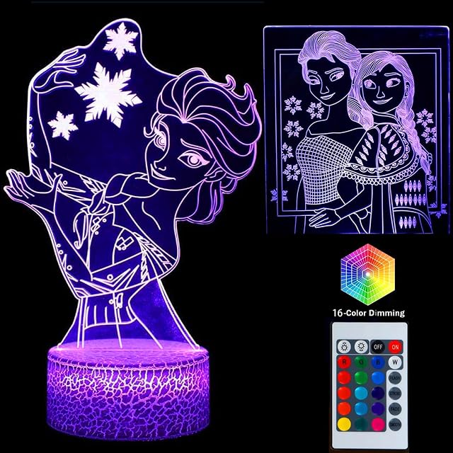 TENVAVA Frozen Night Light 3D LED Light Princess Toy Frozen Illusion Lamp Decor Lamp with Remote Control Unicorn Gift for Girls Birthday Gift
