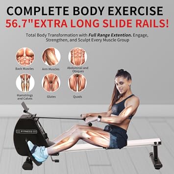 Rowing Machine, 264 Lbs Weight Capacity, Foldable Rowing Machine, Suitable for Home Use, with Comfortable Seat, Adjustable Resistance, Fitness Equipment