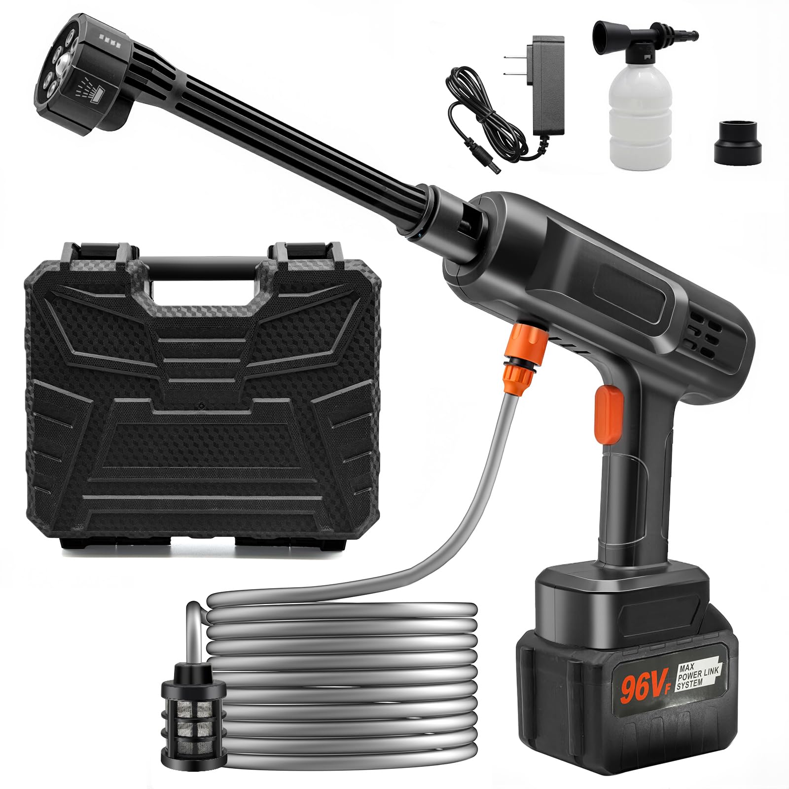 Pistola de Lavado a presión inalámbrica, Lavadora eléctrica inalámbrica de Alta presión de 500 PSI, Lavadora a presión portátil con Boquilla 6 en 1, Lavadora