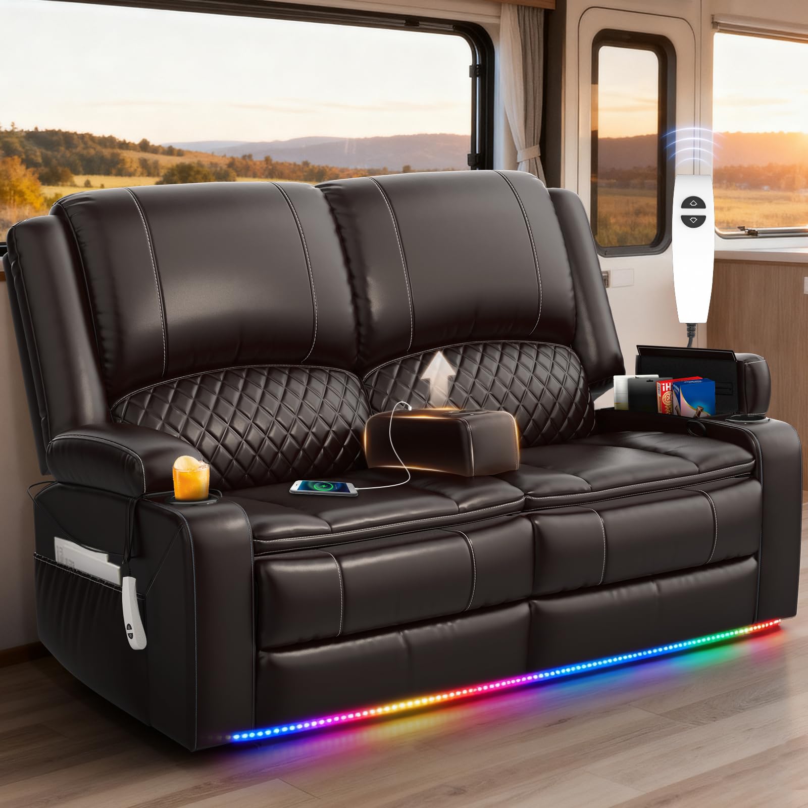 MOSGAT Upgraded Power Loveseat Reclining Couch (PU Brown)