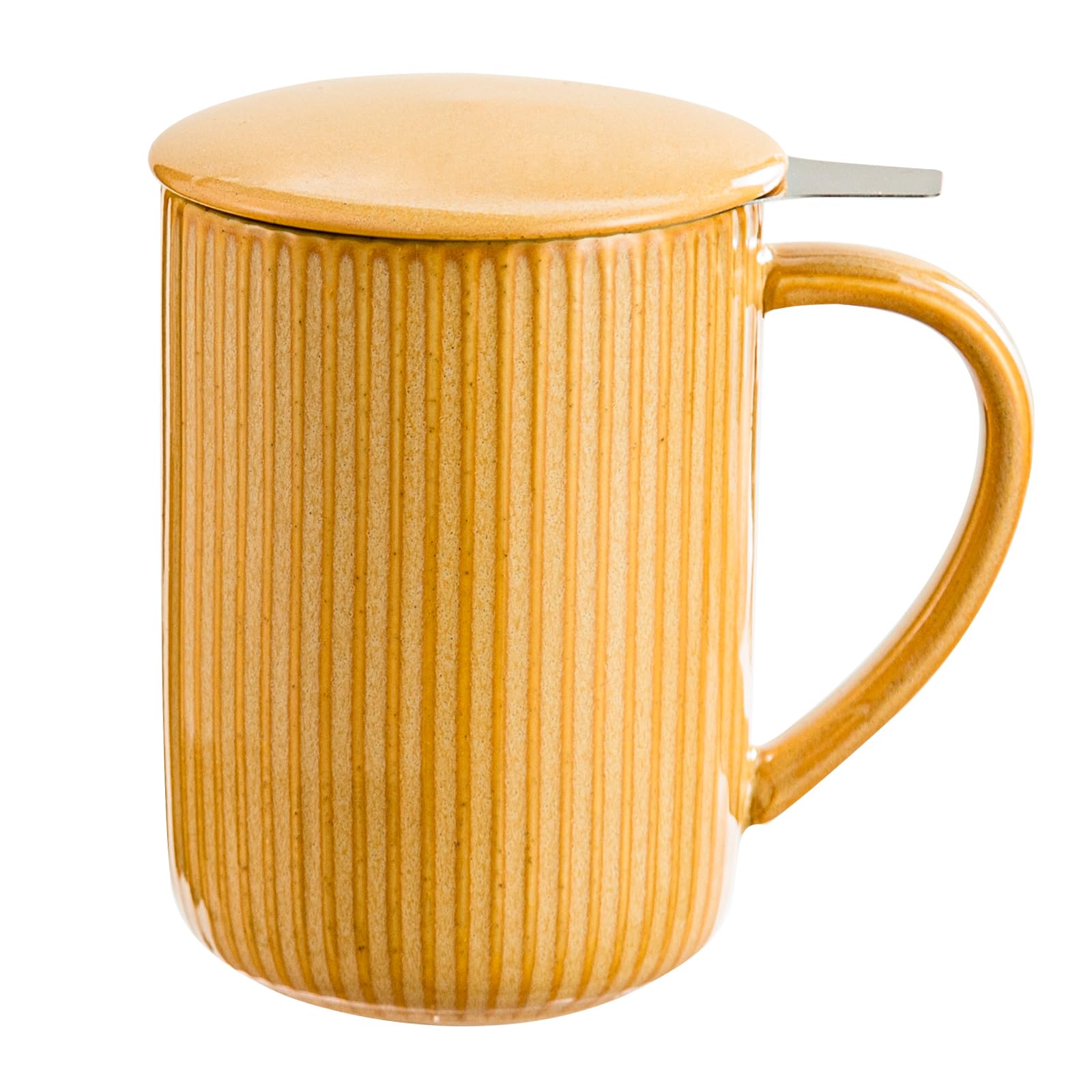 Yundu 15.5oz/470ml Ceramics Teacups with Infuser and Lid, Loose Leaf Tea Cup - (Flambe Mustard Yellow) — image 1