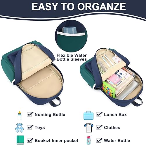 Miniatura 6 de Bluboon Mochila para laptop para niñas y mujeres, mochila escolar para escuela secundaria, Azul marino-verde, Mochilas de mochila