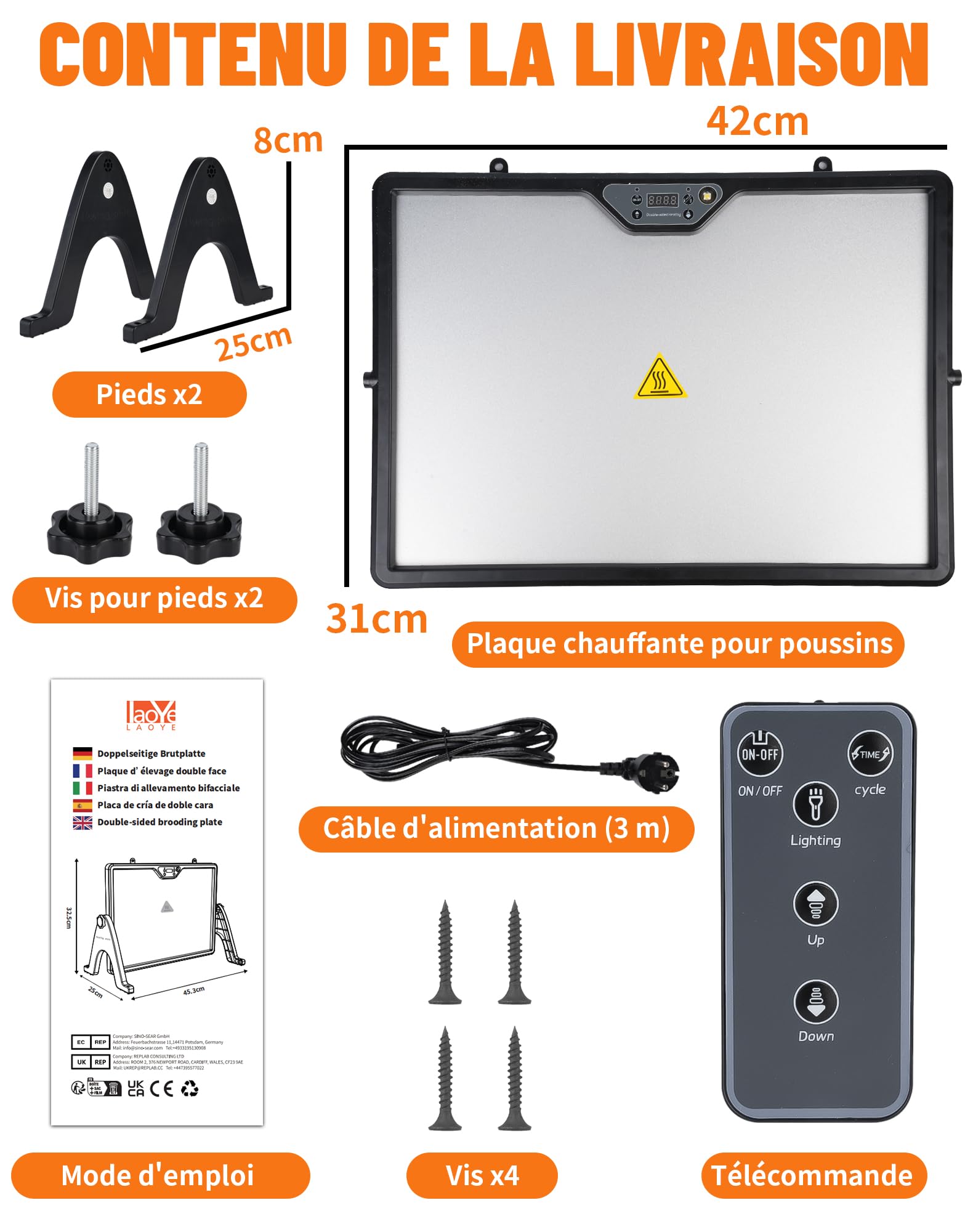 Plaque Chauffante pour Poussin 41x30cm 180W avec Thermostat et Télécommande, Chauffage Poulailler 30–75 °C, Plaque Double Face pour Poules Canards Élevage de Volaille Chauffage Poussin
