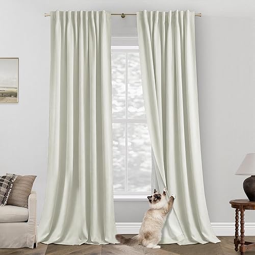 Cortinas opacas para ventana, juego de 2 paneles para dormitorio, color marfil, crema, bohemio, de lino, con pestaña trasera, térmicas, mantiene