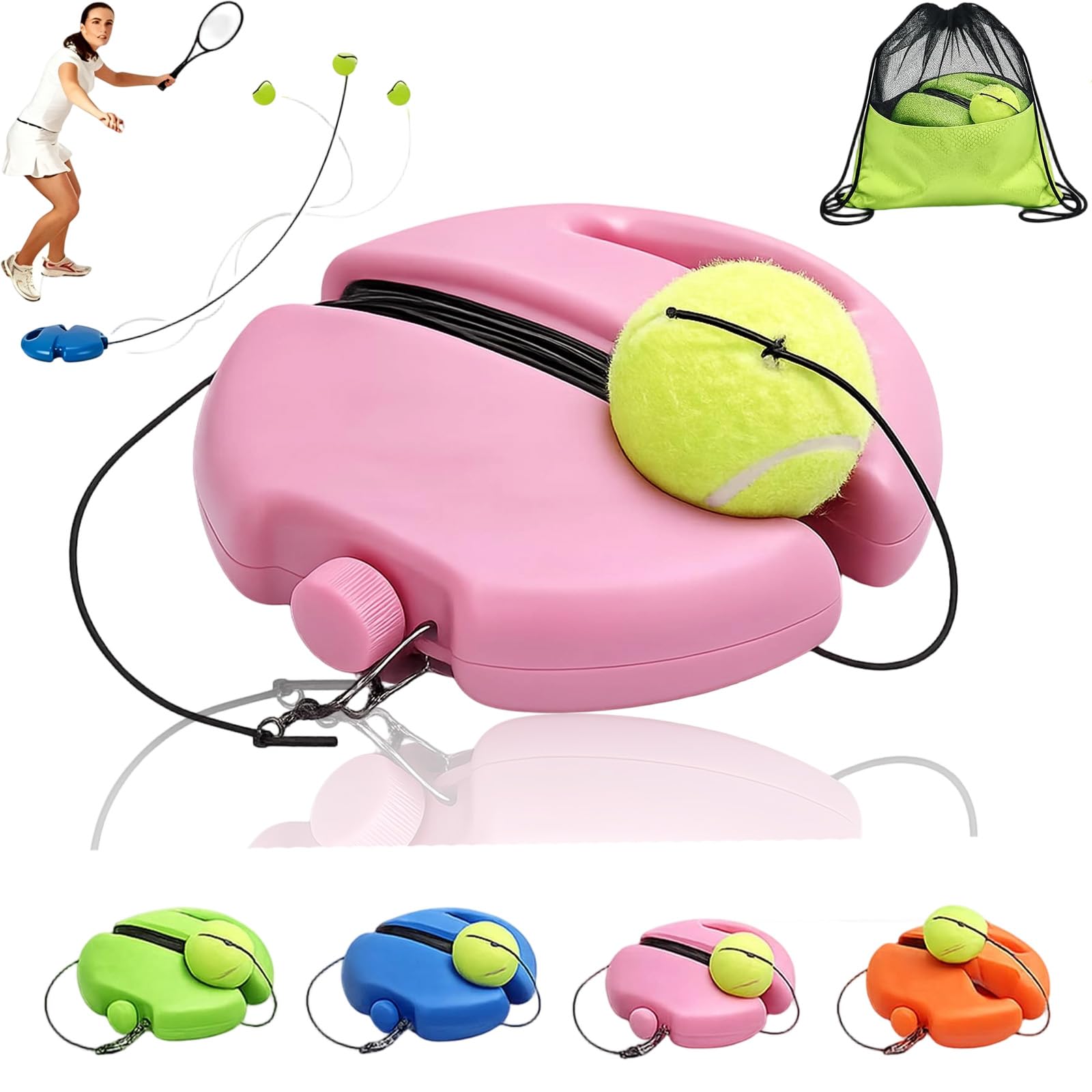 Jmwub 2026 New Tennis Ball Training Baseboard, Solo tennis buddy with Anti-Tangle String & Weighted Anti-Slide Base, Tennis Practice Device for Adults, Beginner Players, Self-Training (Pink,1Ball)