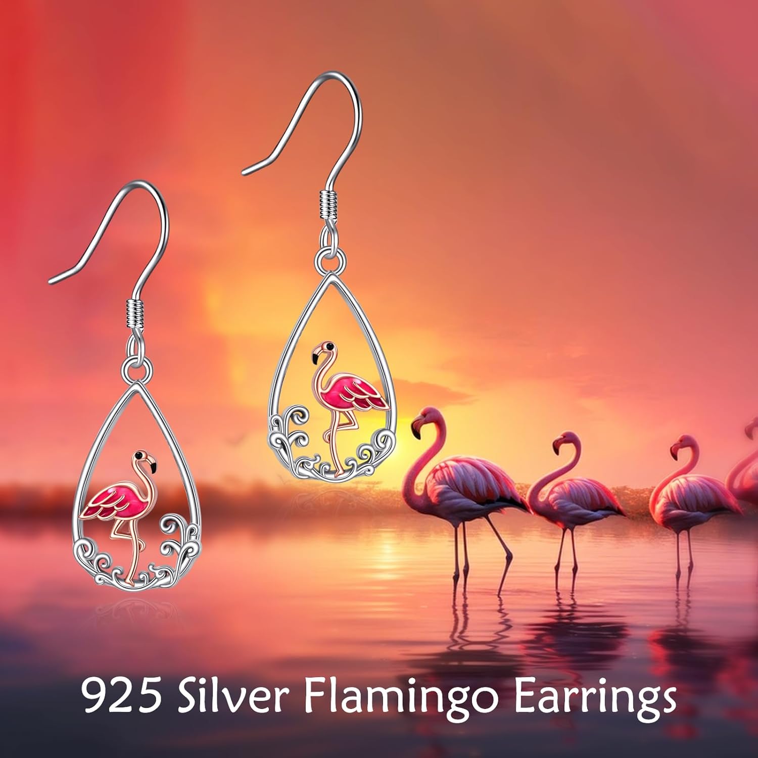 Pink Flamingo Earrings for Women Sterling Silver Animal Dangle Drop Earrings Lightweight Glitter Flamingo Jewelry Birthday Gifts for Wife
