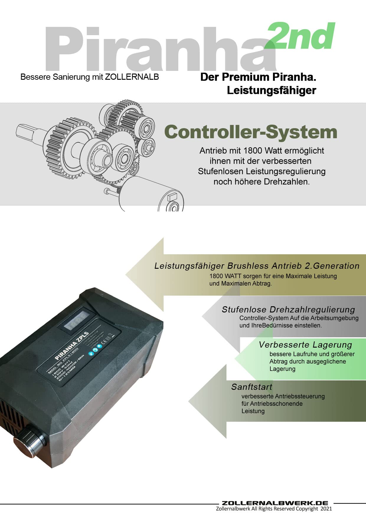 Piranha ZPLS1800 125 mm - HighPower Fräse Betonfräse Sanierungsfräse Betonschleifer 1800WATT Stufenlose Längenverstellung