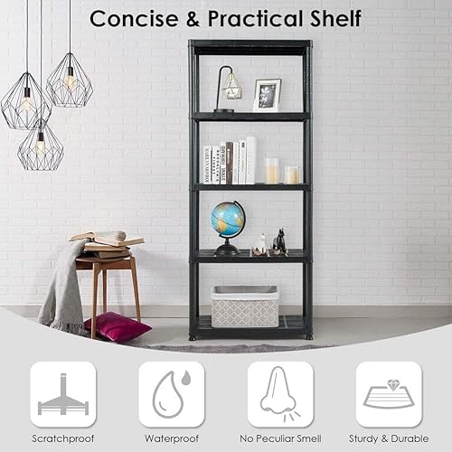 Vista 7 de LDAILY Estantes de almacenamiento de plástico de 5 niveles, estante de garaje fácil de montar, unidad de estante independiente multiusos, estantería