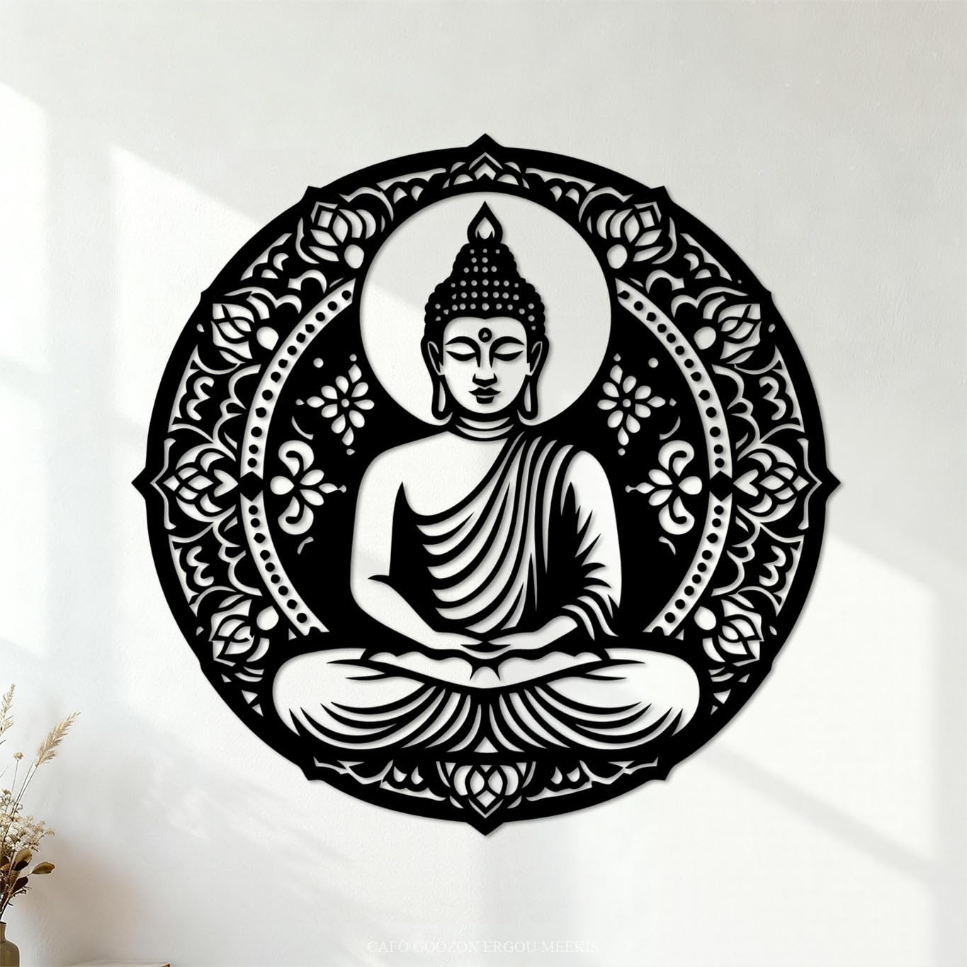 Ergou Stickerdecal-83162 A Statue Of A Buddha Is Shown With It's Hand Up Wall Decals 67.2X67.8cm Store Decoration Black