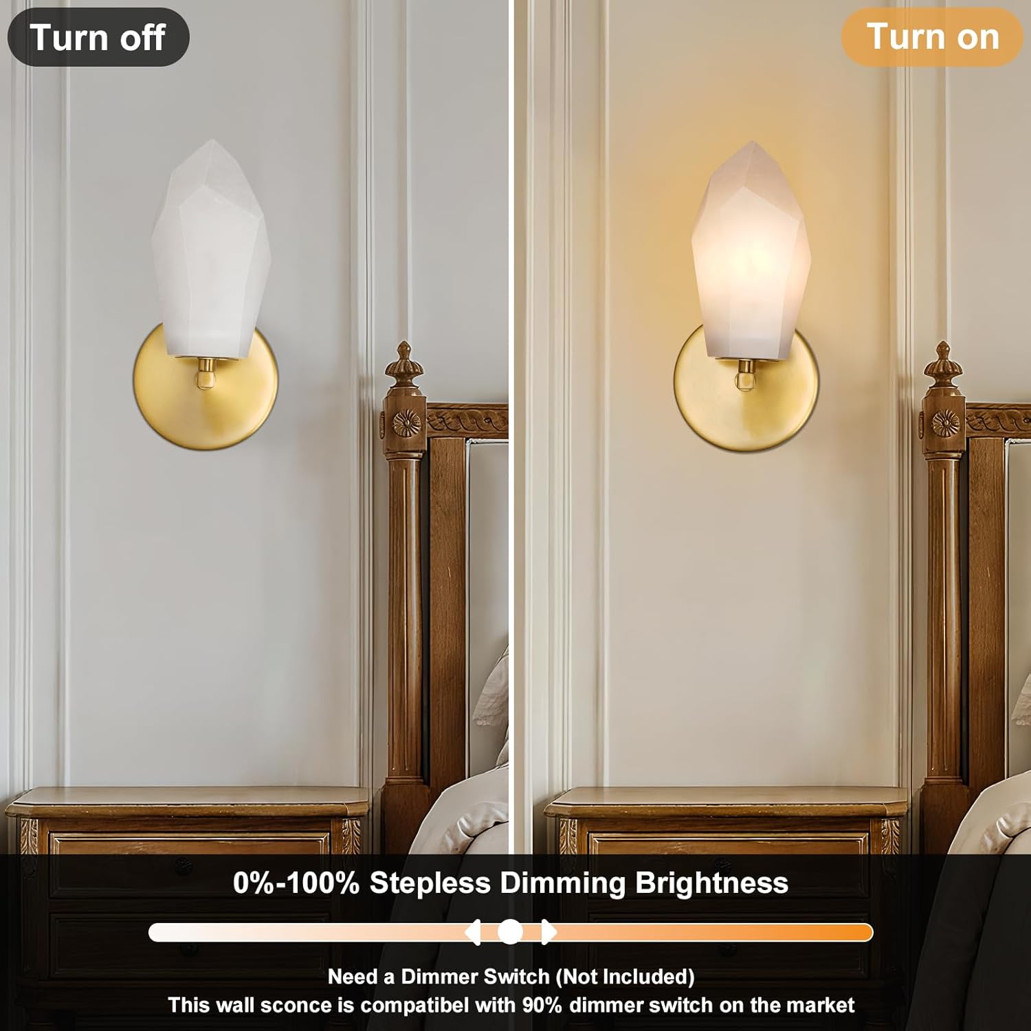 Alabaster Wall Sconces Set of Two, Spanish Marble Wall Lamp, Modern Wall Sconce for Living Room, Hardwired Wall Lighting for Bedroom, Wall Light for Bathroom Hallway Stairs, Gold