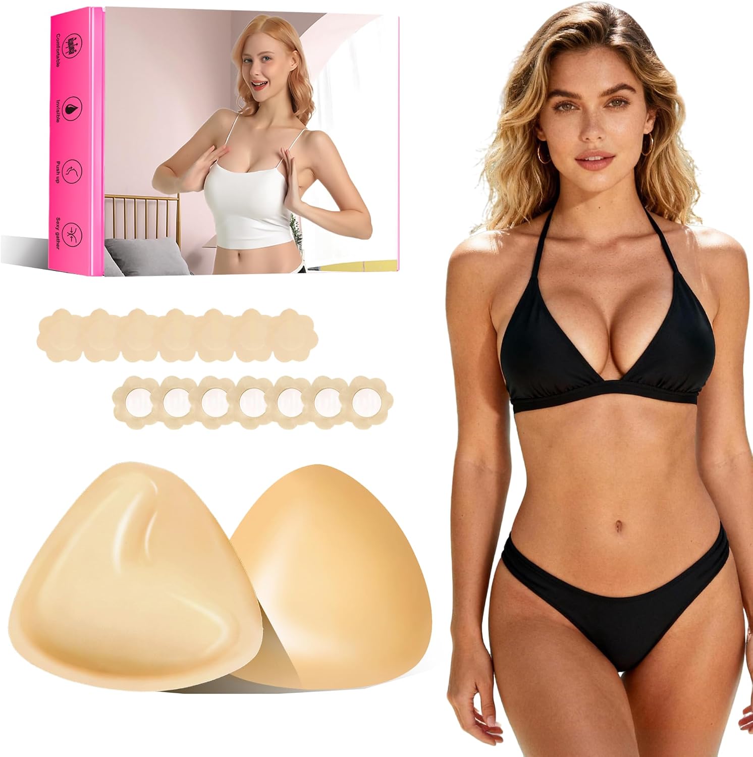 Double Sided Sticky Bra Ultra Boost Inserts Pads Reusable Push Up Lift Self Adhesive Bra Pads for Bikini Swimsuit