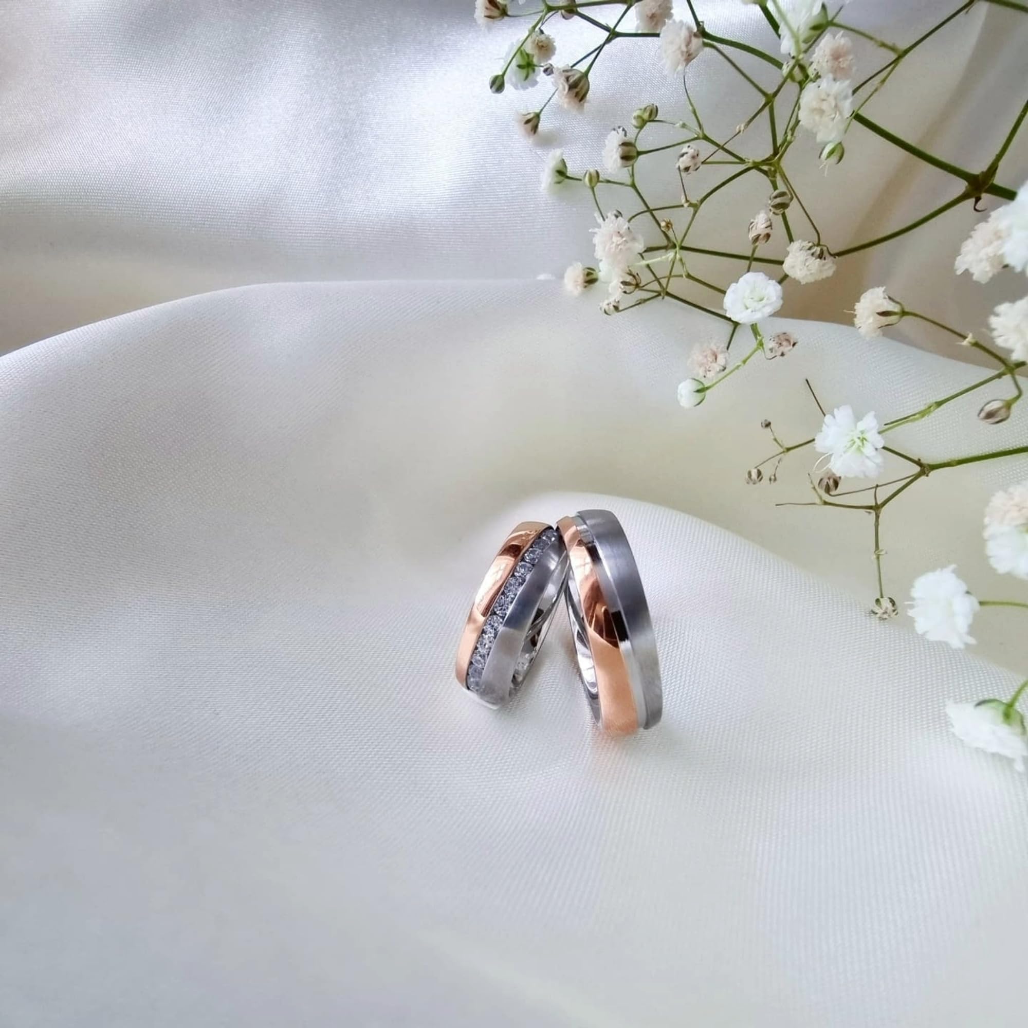 DOOSTI Damen Herren Ring Bicolor Silber Rosegold Edelstahl Damenring Herrenring als Partnerring Freundschaftsring Verlobungsring Mann Frau
