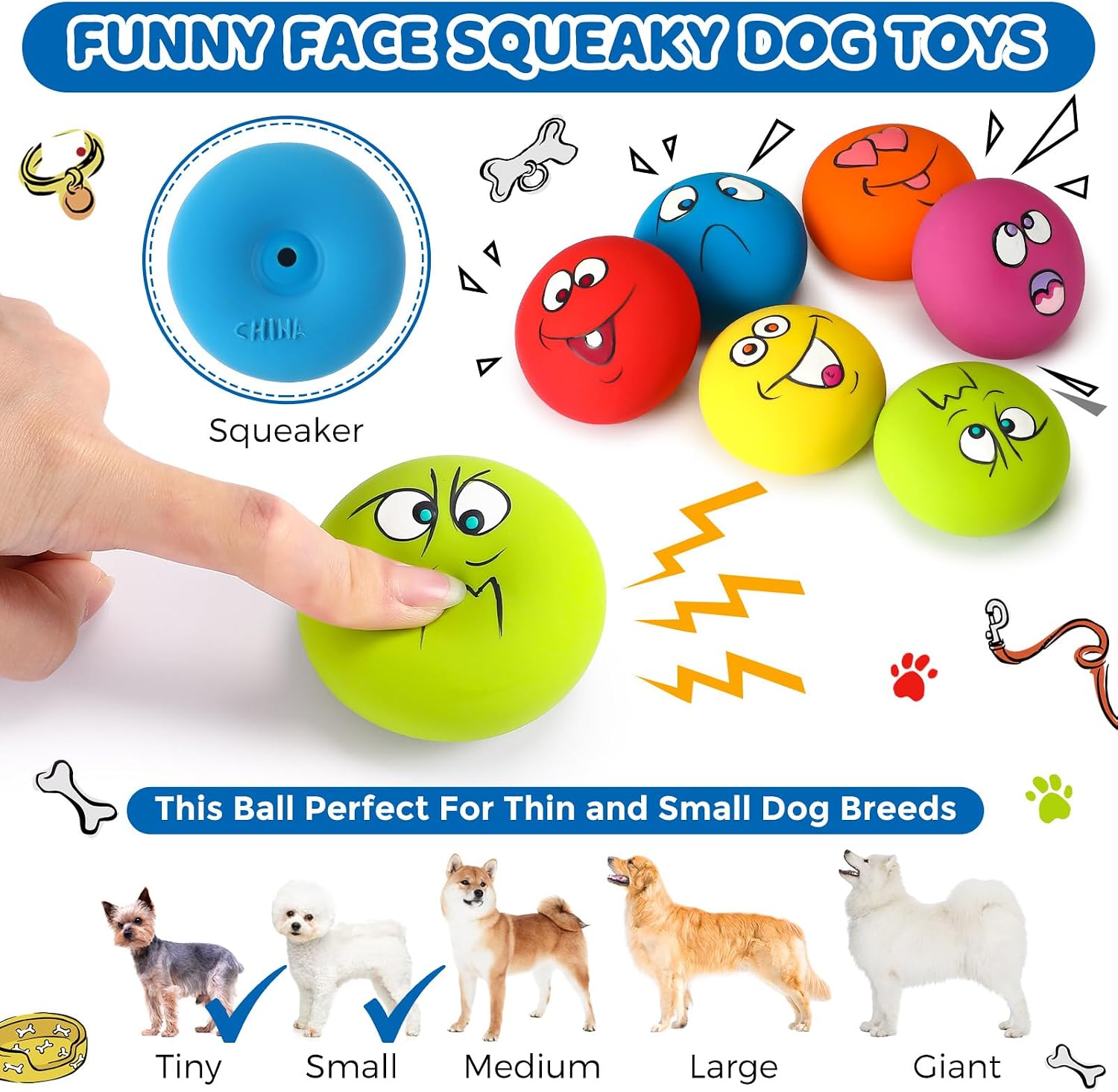 Jenaai 24 Pieces Funny Face Squeaky Dog Toys Latex Soft Toys Emoticon Dog Squeaky Ball Interactive Balls Fetch Play Toy for Small Medium Pets Animals Puppies Training(Multiple Colors)