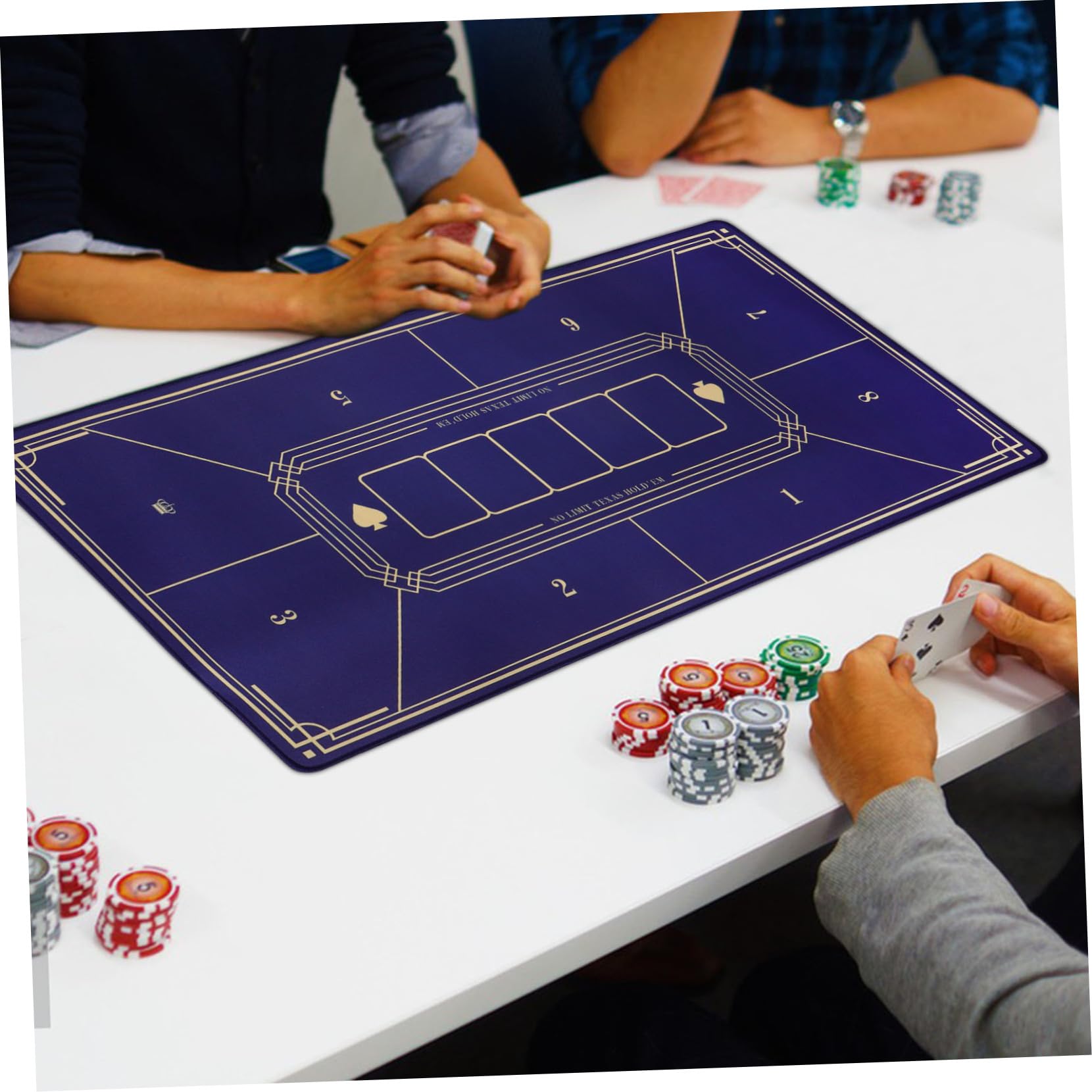 Tapete de Póquer Portátil Plegable de Resina y Goma Azul