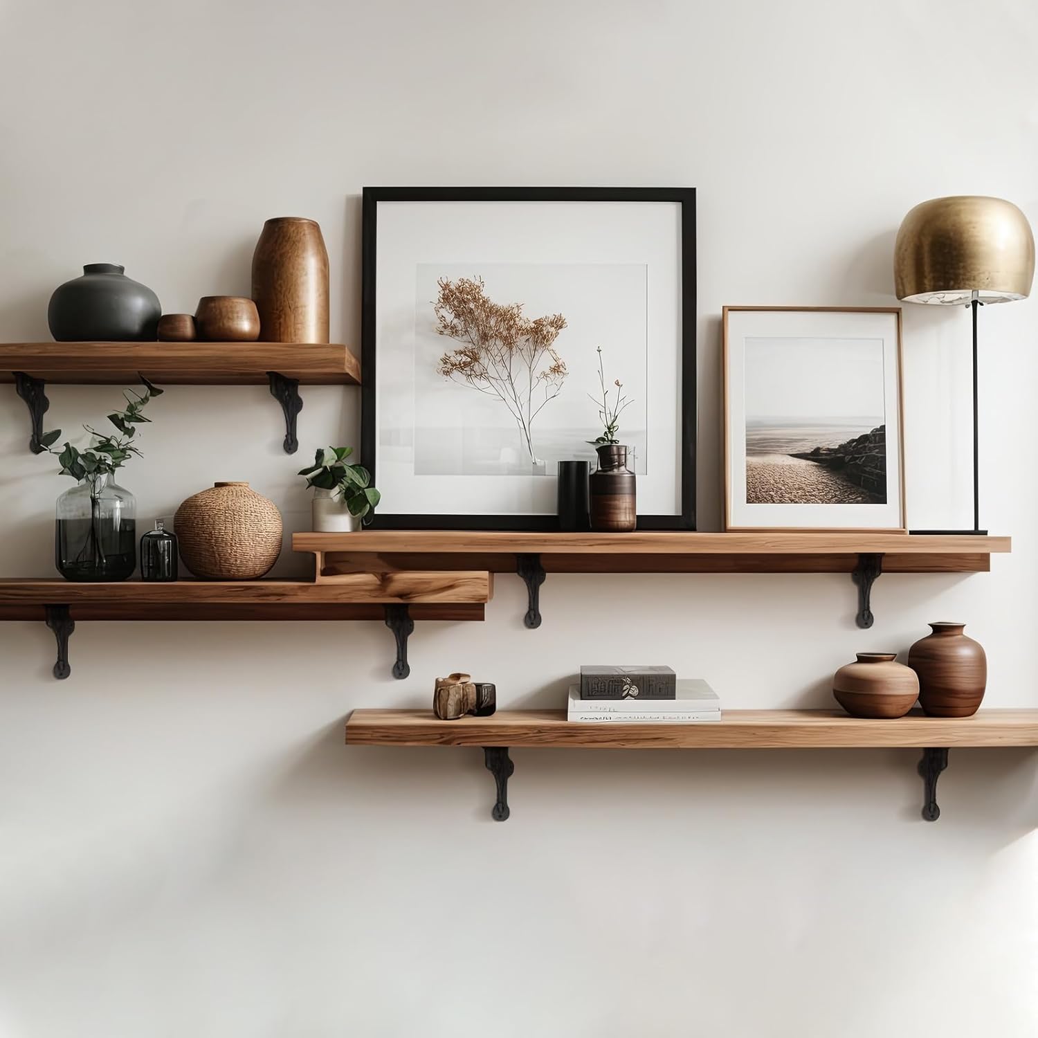 8 Pack 4-1/8 x 3-5/8 Black Antique Shelf Brackets Decorative L Cast Iron Shelf Bracket Brace Heavy Duty Wall Mounted Floating Rustic Vintage Baroque for Farmhouse DIY