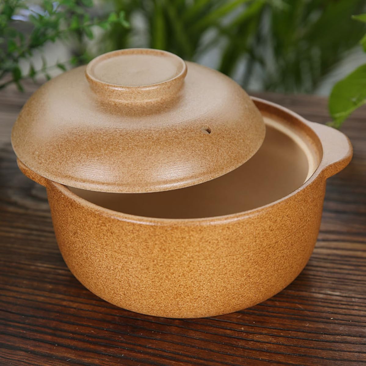 Zerodeko Marmite en Céramique Marron Couvercle, Cocotte pour Cuisson de Soupe et Côtes, Rétention de Chaleur et Poignée Anti-brûlure, Ustensile Cuisine Maison