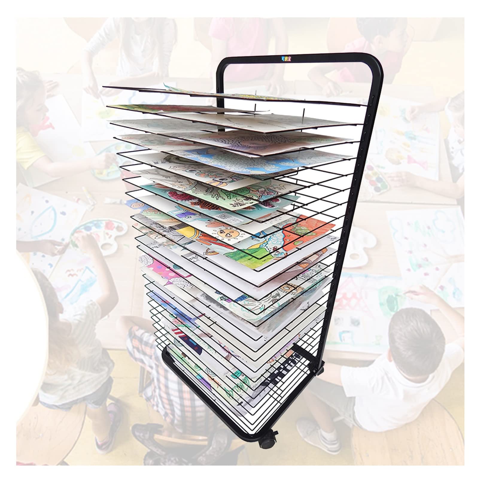 CWCQGH Mobile Art Drying Rack, 15 Layers Drying Easel Art Studio, Educational Product Drying Rack, Space-Saving Shelf Poster Storage Rack,Onecolor-20 layers