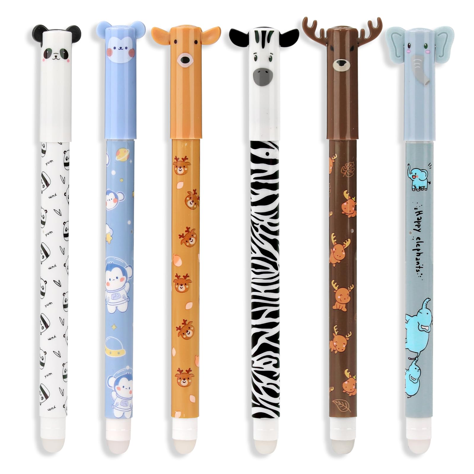 Confezione da 6 penne gel cancellabili blu inchiostro dolce cartone animato erasable pen punta punta 0,5 mm diametro mina sfera all'estremità per rimuovere l'inchiostro senza usura del foglio, per