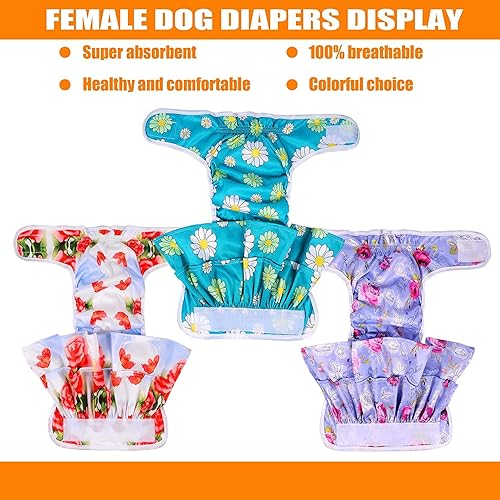 Miniatura 5 de Roncute Paquete de 3 pañales lavables para perras pañales reutilizables de alta absorción bragas para cachorros sin fugas para niñas y perritas en