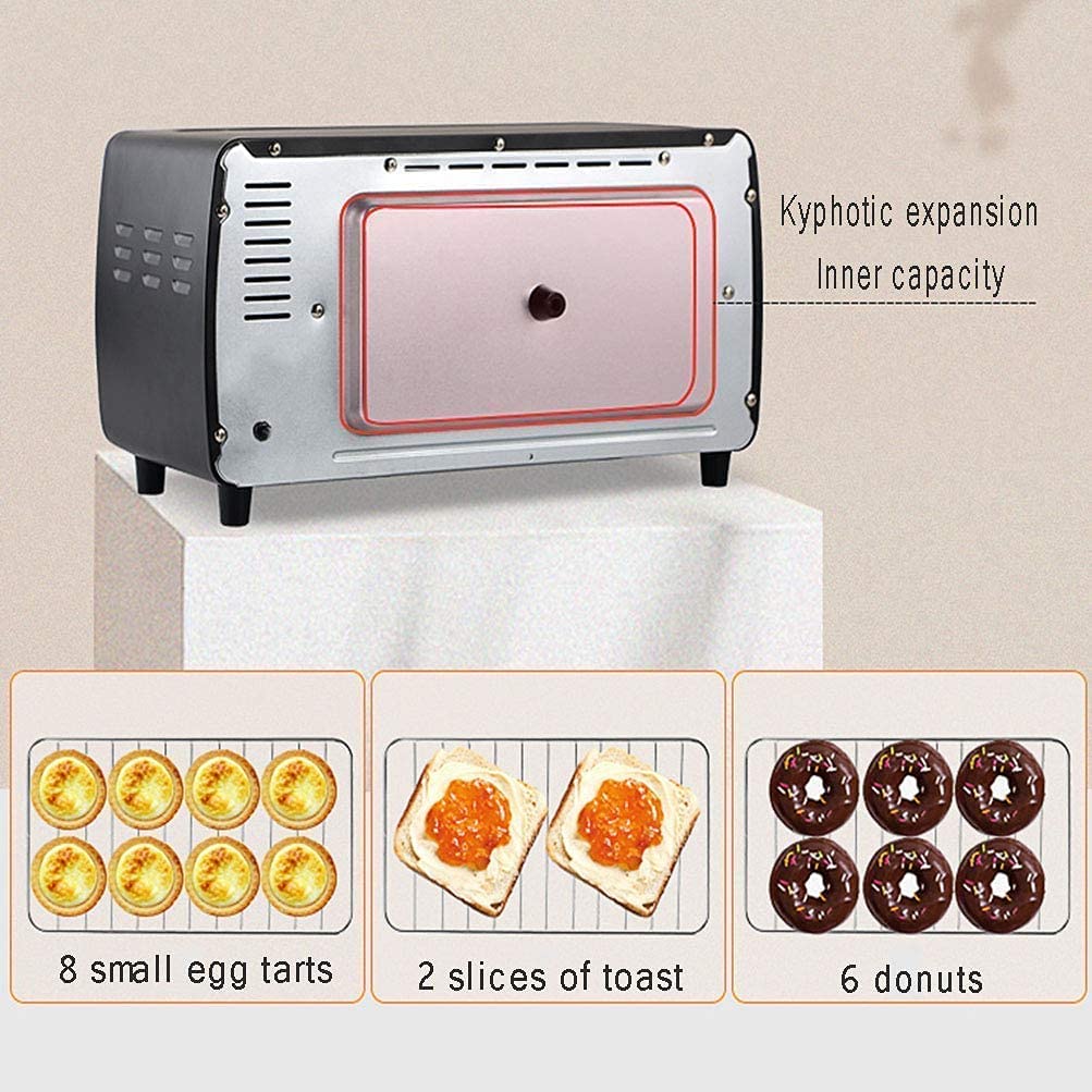 Mini Forno Elettrico da 9 Litri, Forno Multifunzione a convezione da appoggio, tostapane, girarrosto Elettrico, Finitura in Acciaio Inossidabile (Nero) (Nero) estetico e Pratico