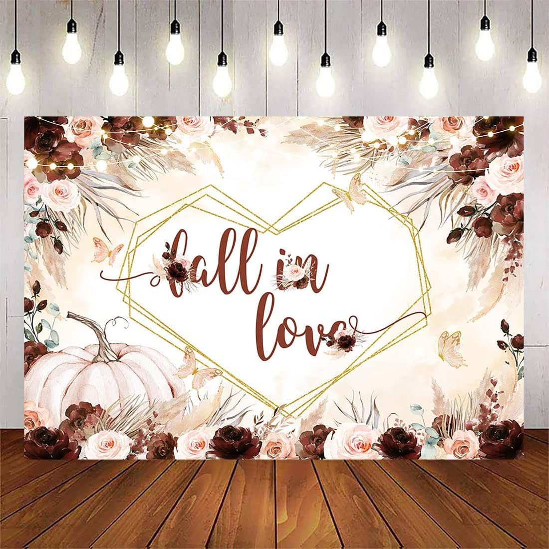 Avezano Boho Fall in Love Backdrop for Bridal Shower Wedding Shower Party Decorations Bohemian Pampas Grass Decor Anniversary Engagement Party Supplies Photo Background(7x5ft)