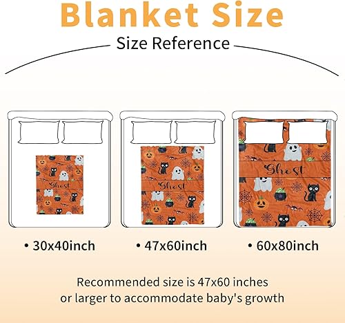 Miniatura 7 de Manta de Halloween personalizada, nombre personalizado con diseños de dibujos animados de Halloween, manta de franela de felpa suave con respaldo