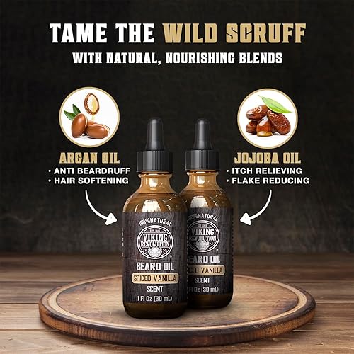 Vista 105 de Viking Revolution Aceite de cedro y pino para barba para hombres, suavizante natural de argán y jojoba, acondicionador para fortalecer e hidratar