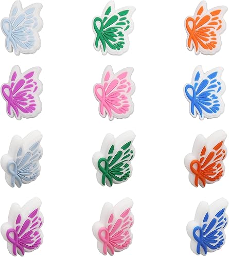 CHGCRAFT 12 cuentas focales de silicona, 6 colores, cinta de mariposa, cuentas espaciadoras para hacer llaveros, pulseras, collares, manualidades